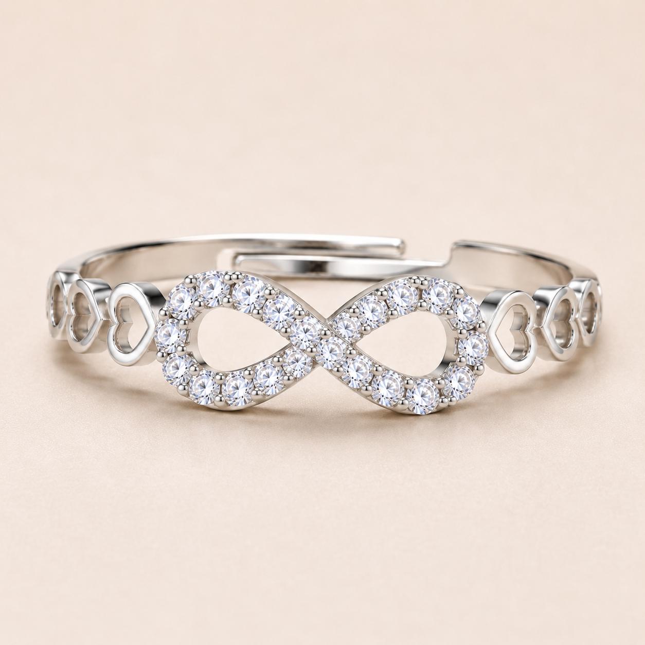 925 Sterling Silver Infinity Heart Adjustable Ring  - Image 3