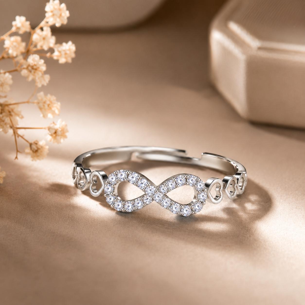 925 Sterling Silver Infinity Heart Adjustable Ring 