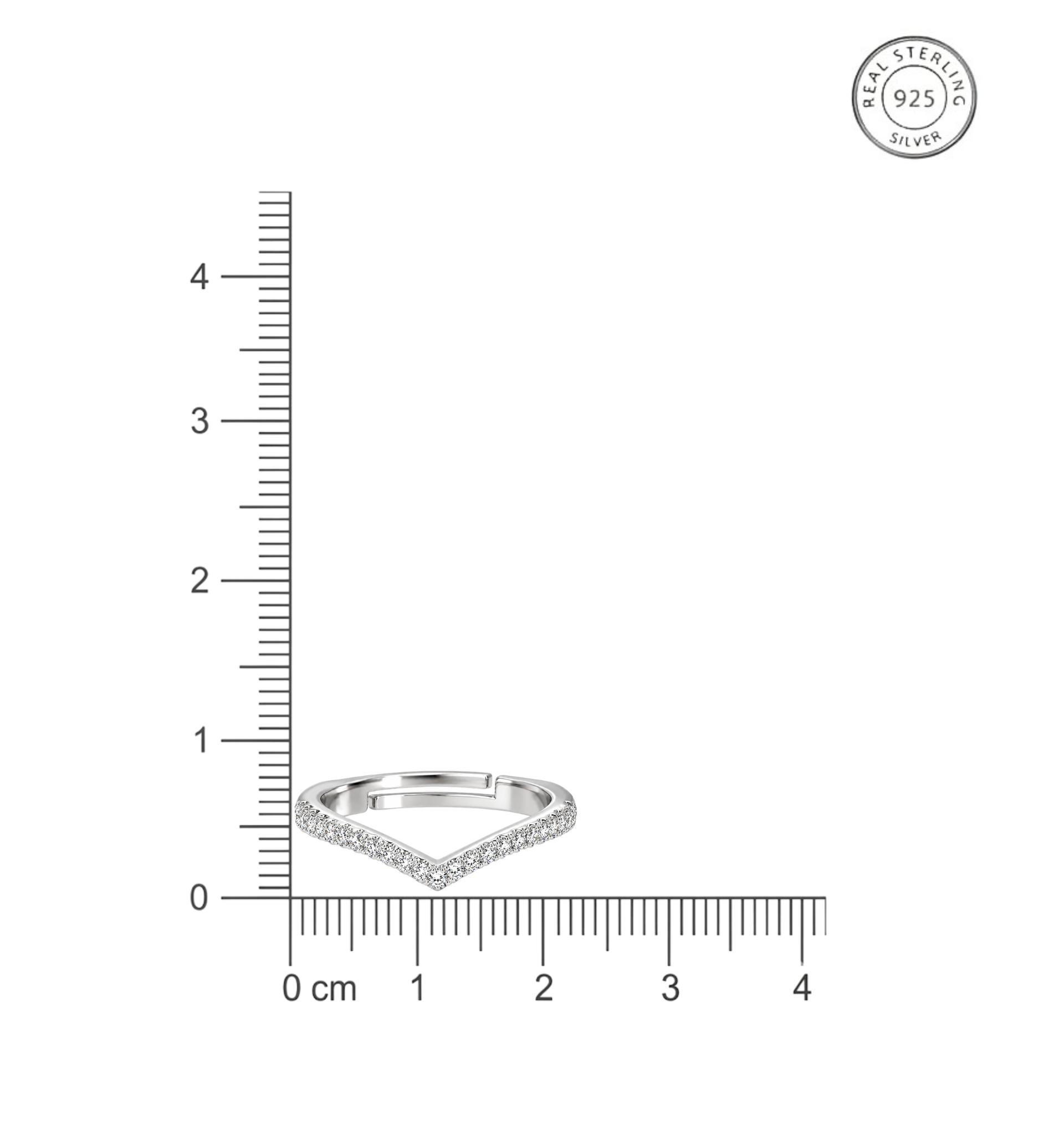 925 Sterling Silver Chevron Cz Adjustable Ring - Image 8