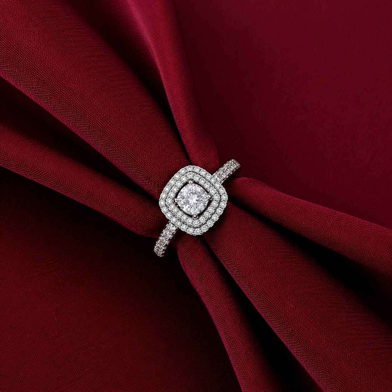 925 Sterling Silver Halo Cushion Cut Cz Adjustable Ring