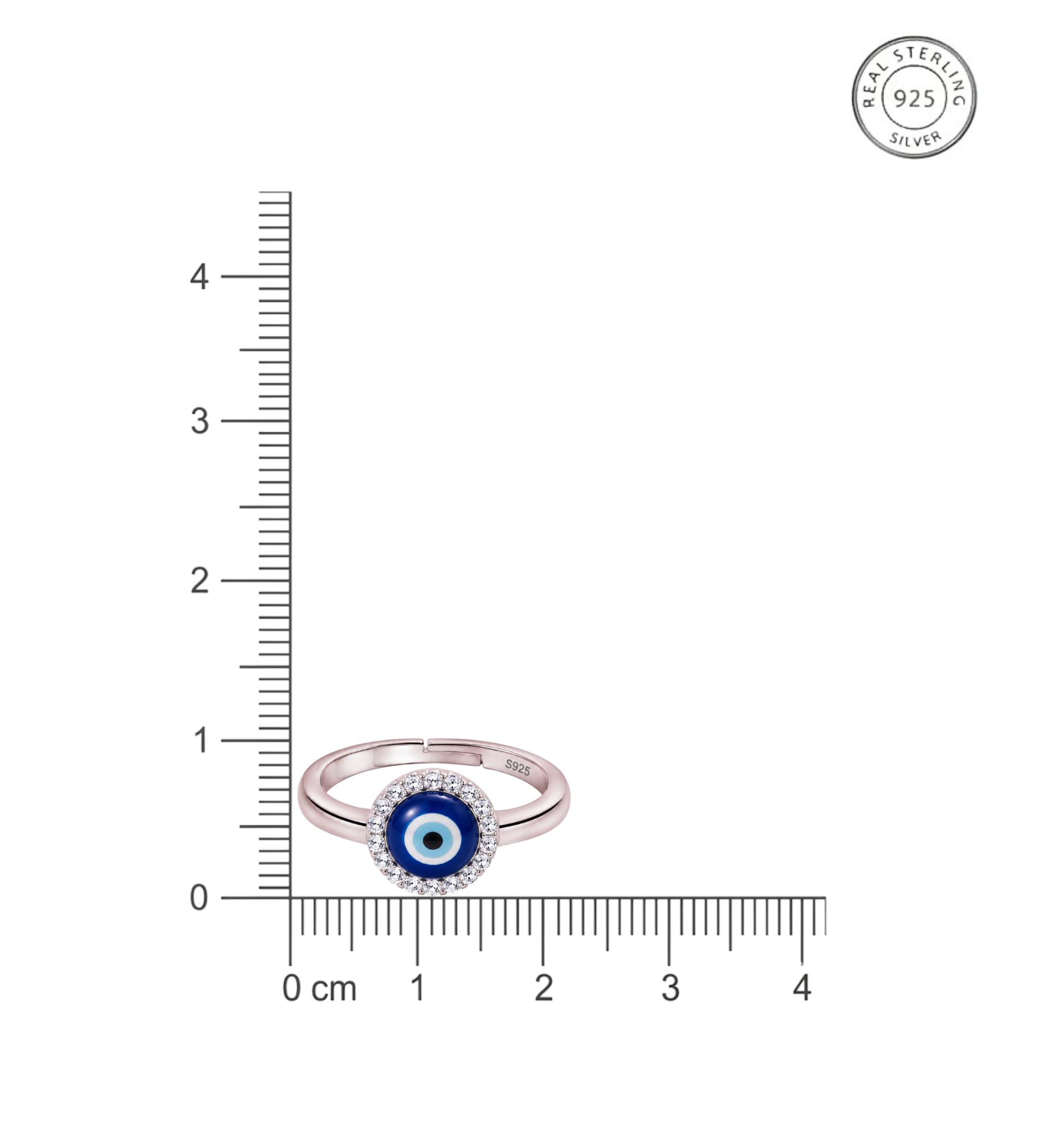 925 Sterling Silver Evil Eye Cz Adjustable Ring - Image 6