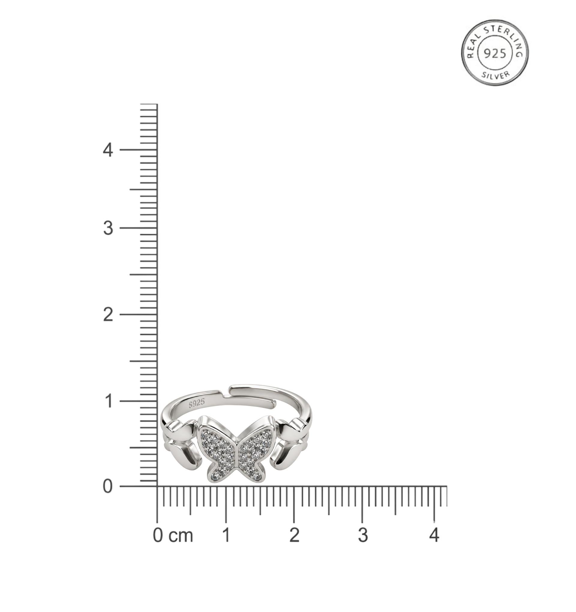 925 Sterling Silver Butterfly Cz Adjustable Ring - Image 7