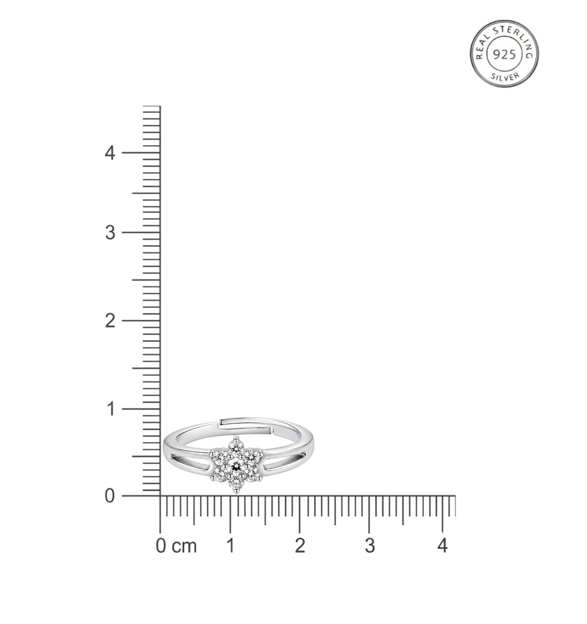 925 Sterling Silver Floral Cluster Cz Adjustable Ring - Image 6