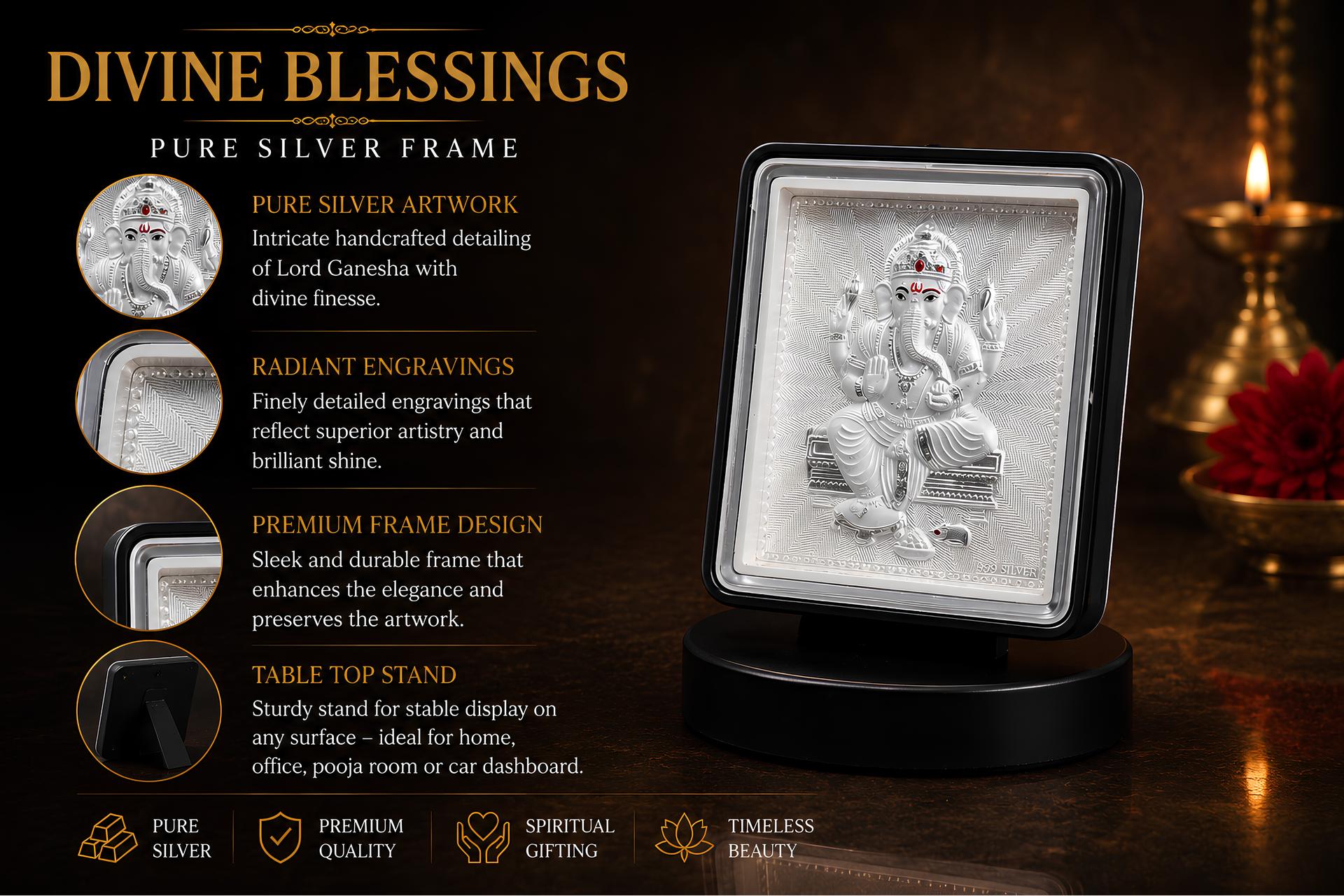 Divya Lord Ganesha 999 Silver Plated Tabletop Frame - Image 6