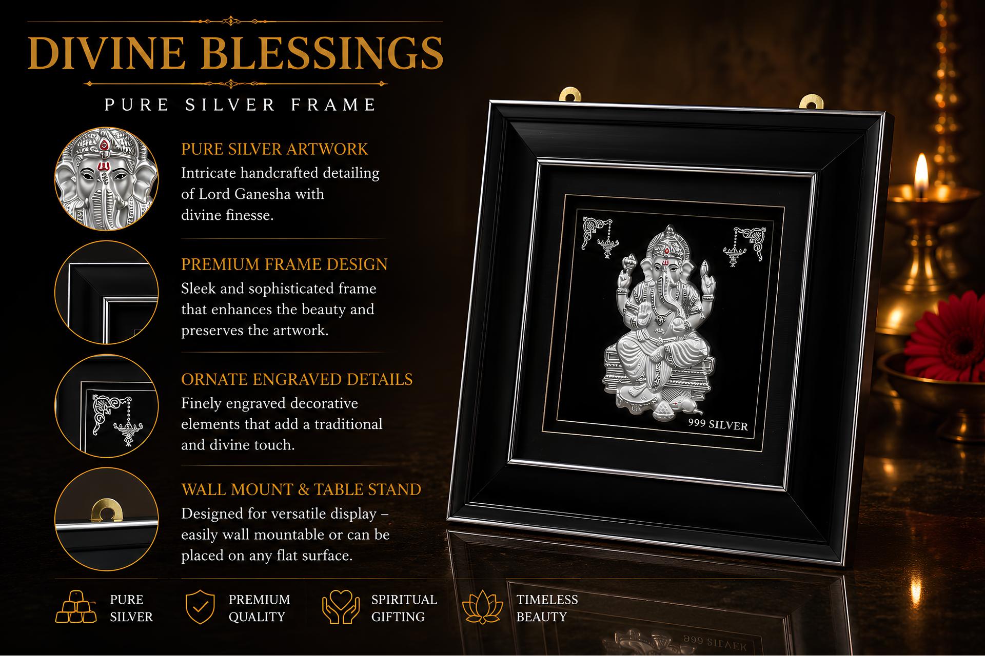 Divya Lord Ganesha 999 Silver Premium Shadow Frame - Image 7