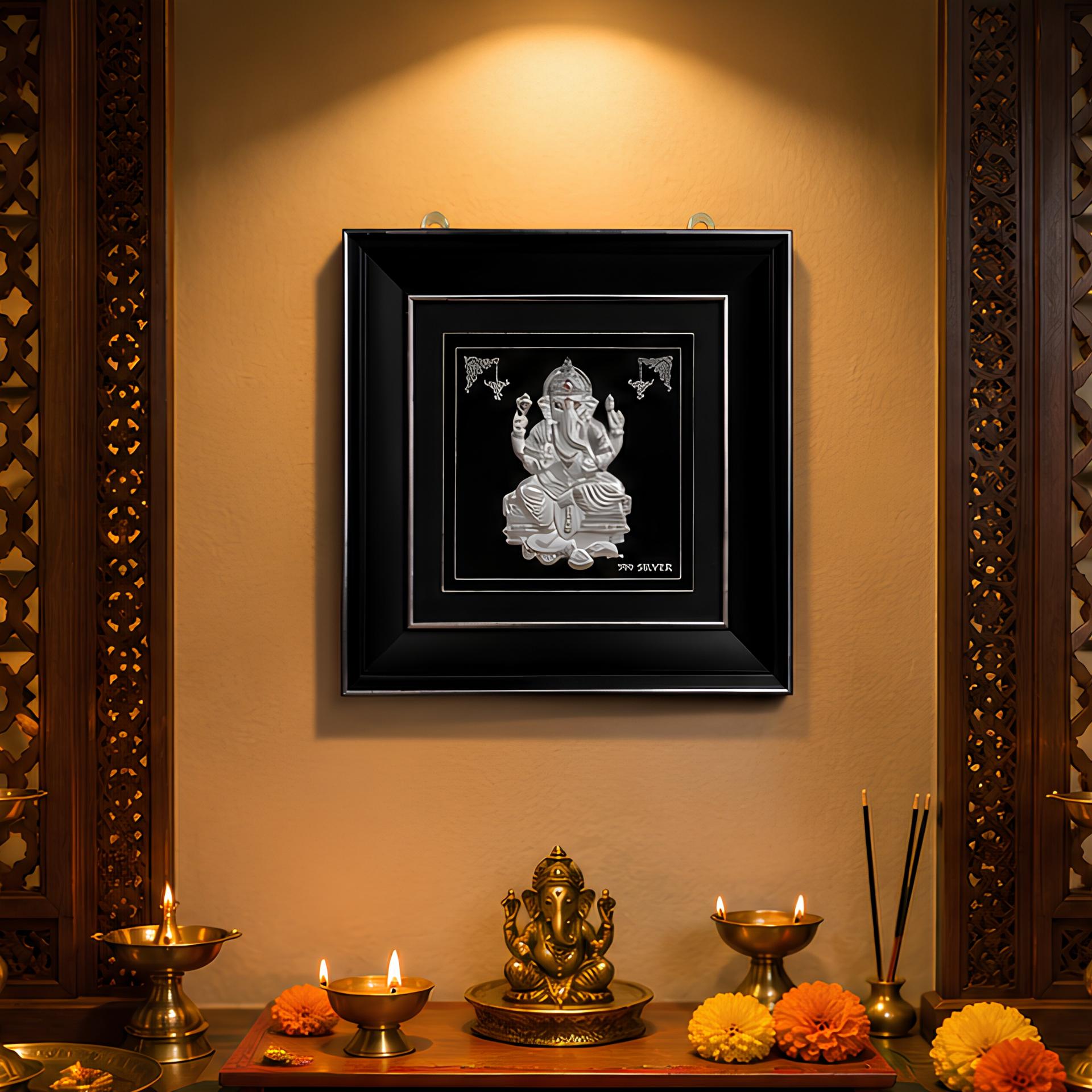 Divya Lord Ganesha 999 Silver Premium Shadow Frame
