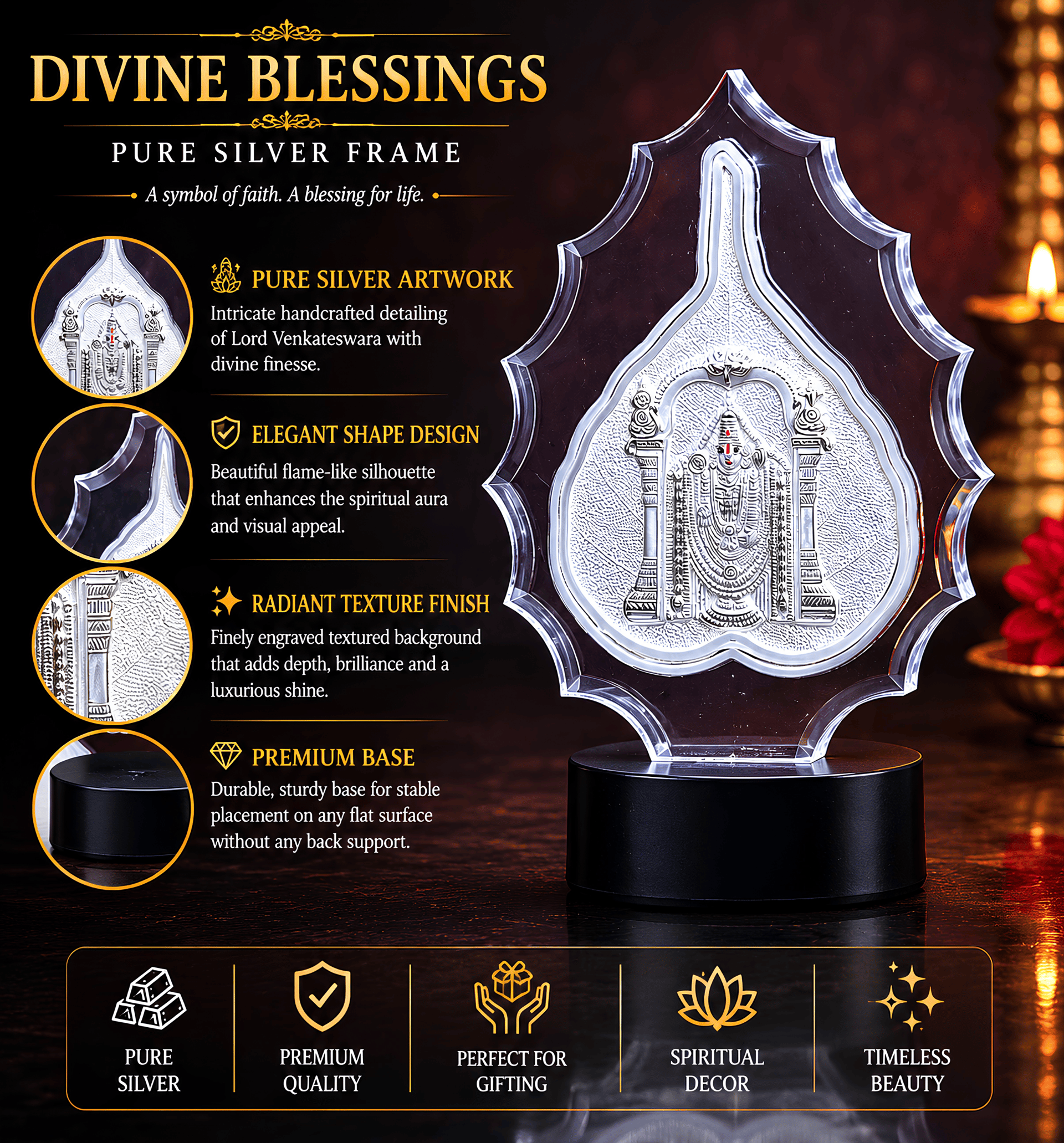 Divya Tirupati Balaji 999 Silver Peepal Leaf Showpiece - Image 6