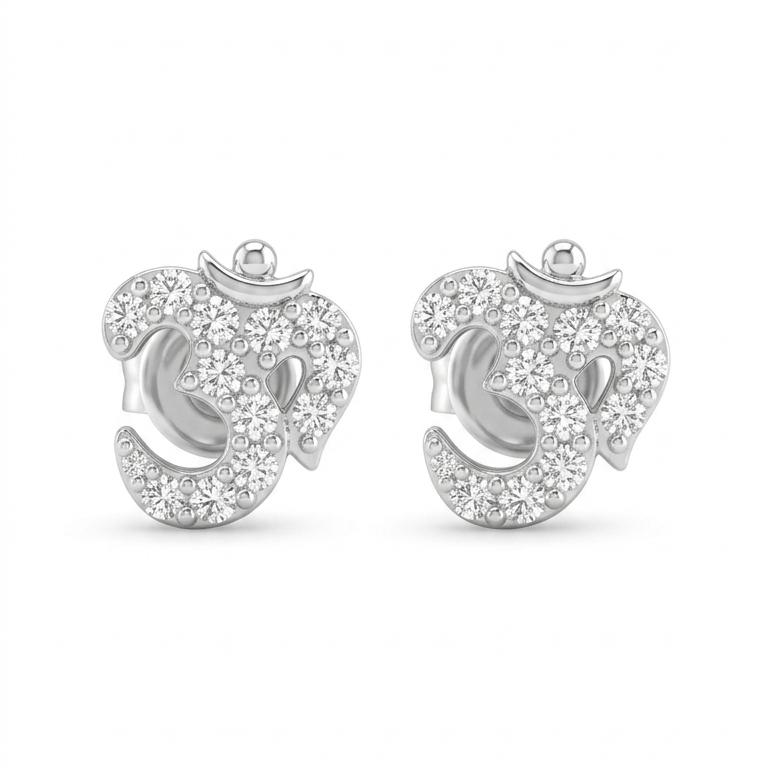 925 Sterling Silver Om Diamond Stud Earrings For Women