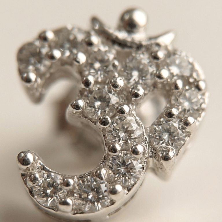 925 Sterling Silver Om Diamond Stud Earrings For Women - Image 3