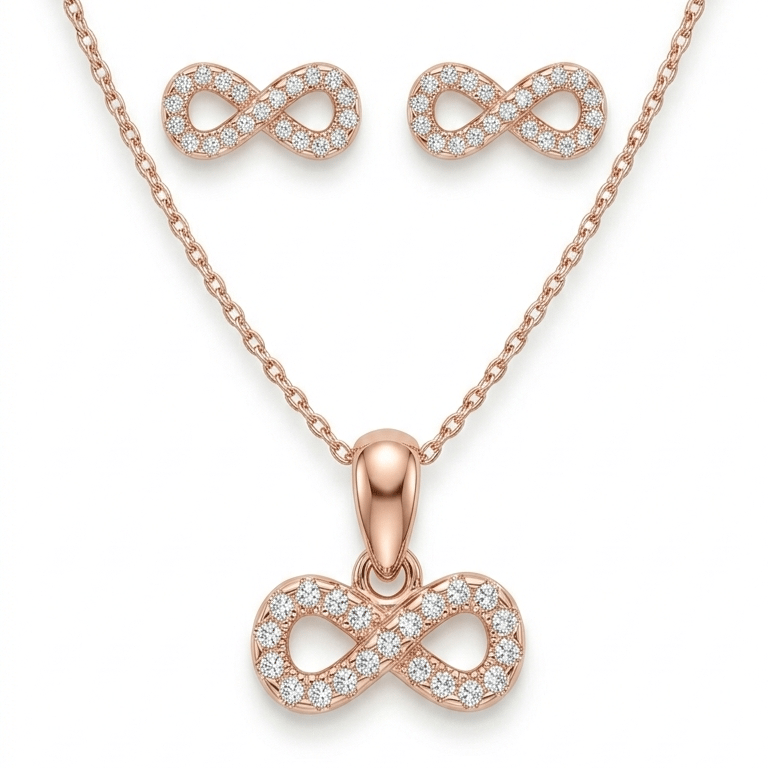 Sparkle Infinity Rose Gold Jewellery Set With 925 Sterling Silver