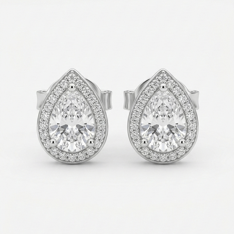 Silver Finish Teardrop Crystal Stud Earring