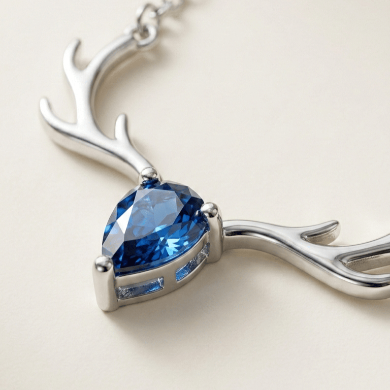 925 Sterling Silver Majestic Deer Antler Blue Stone Jewellery Necklace With Chain - Image 3