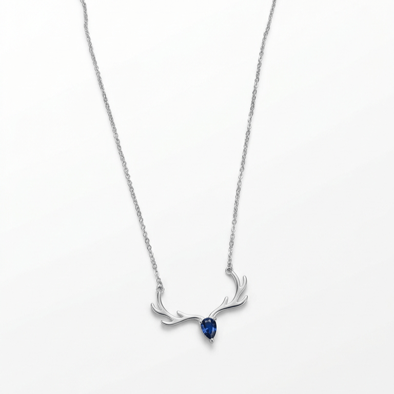 925 Sterling Silver Majestic Deer Antler Blue Stone Jewellery Necklace With Chain - Image 5