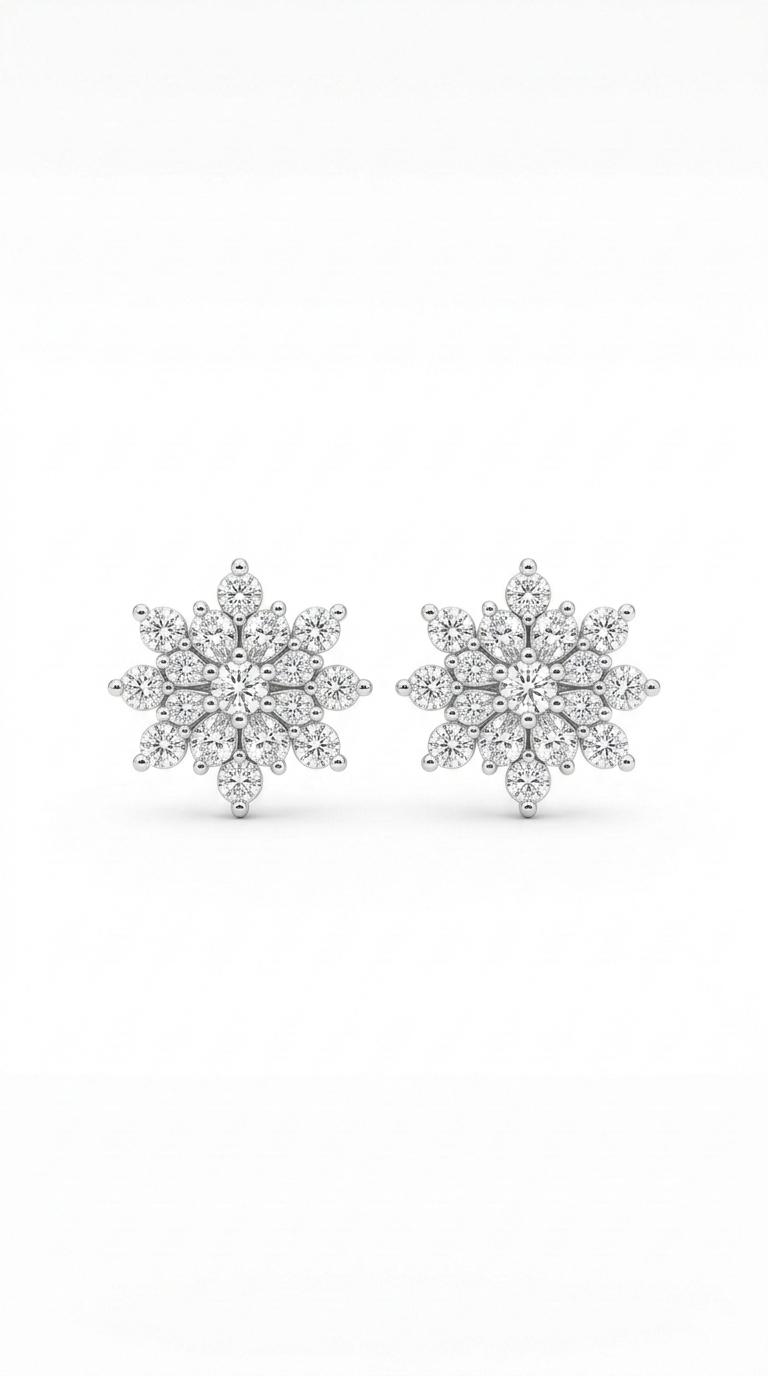 925 Sterling Silver Finish Crystal Snowflake Stud Earring