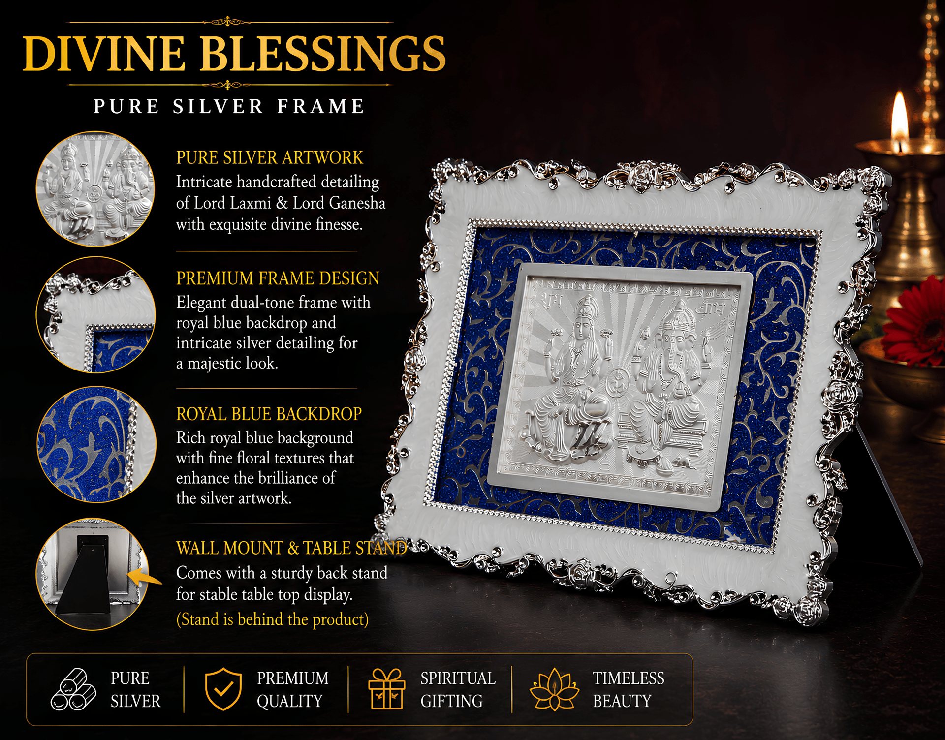Shubh Labh Lakshmi Ganesha 999 Silver Premium Decorative Frame - Image 7