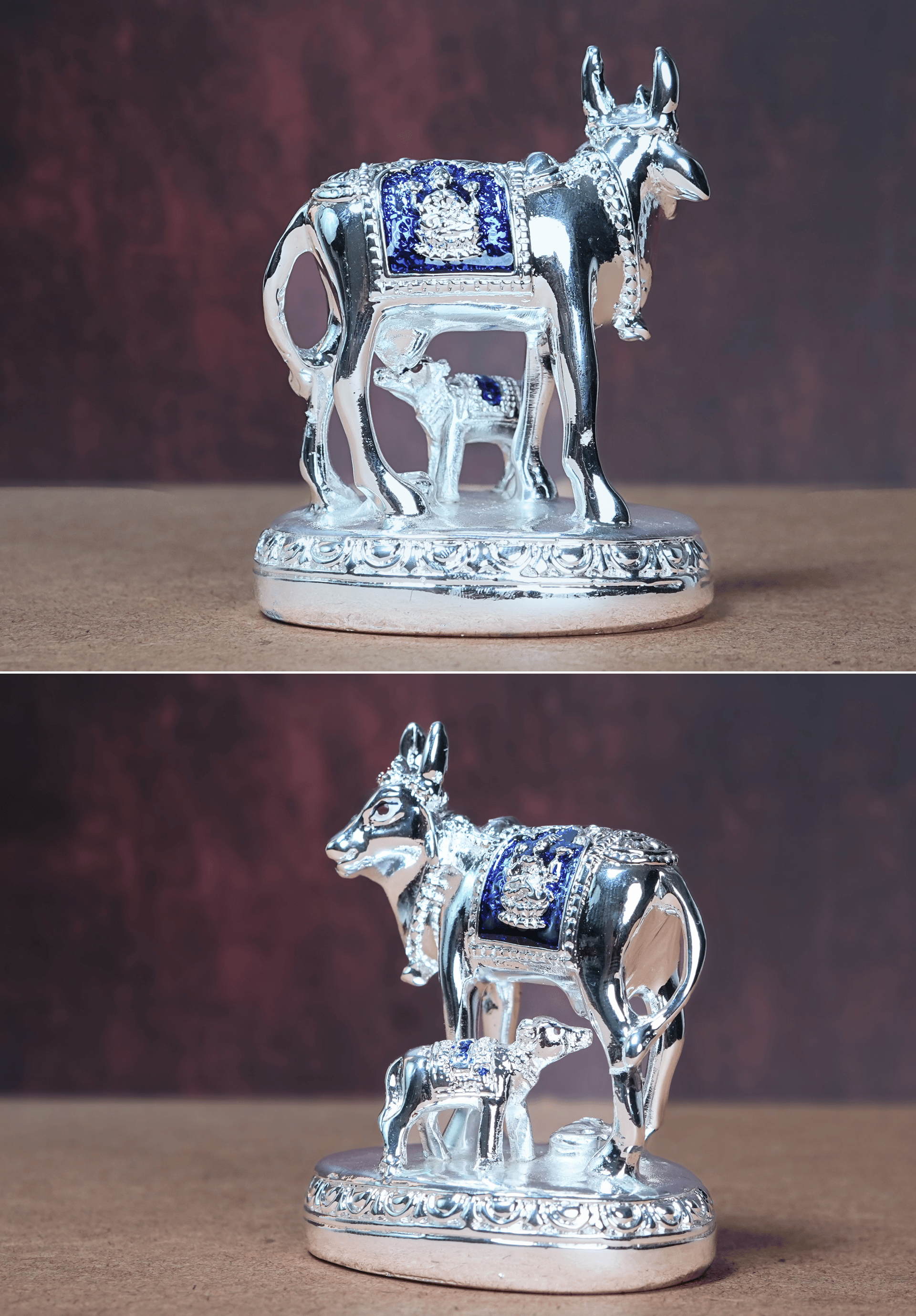 999 Silver Divya Kamadhenu Cow And Calf Figurine