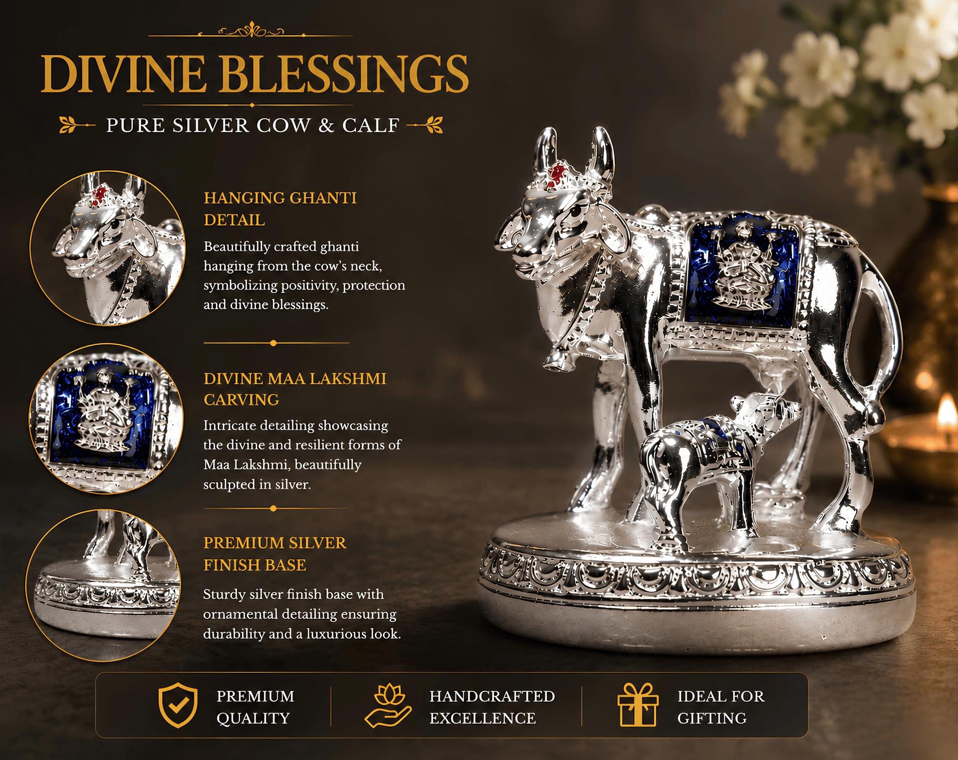 999 Silver Divya Kamadhenu Cow And Calf Figurine - Image 7