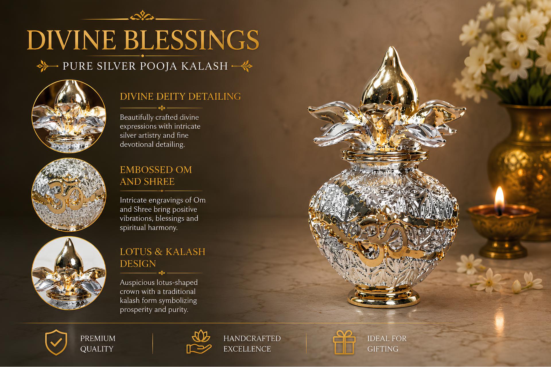 999 Silver Divine Om Kalash Decorative Figurine - Image 7
