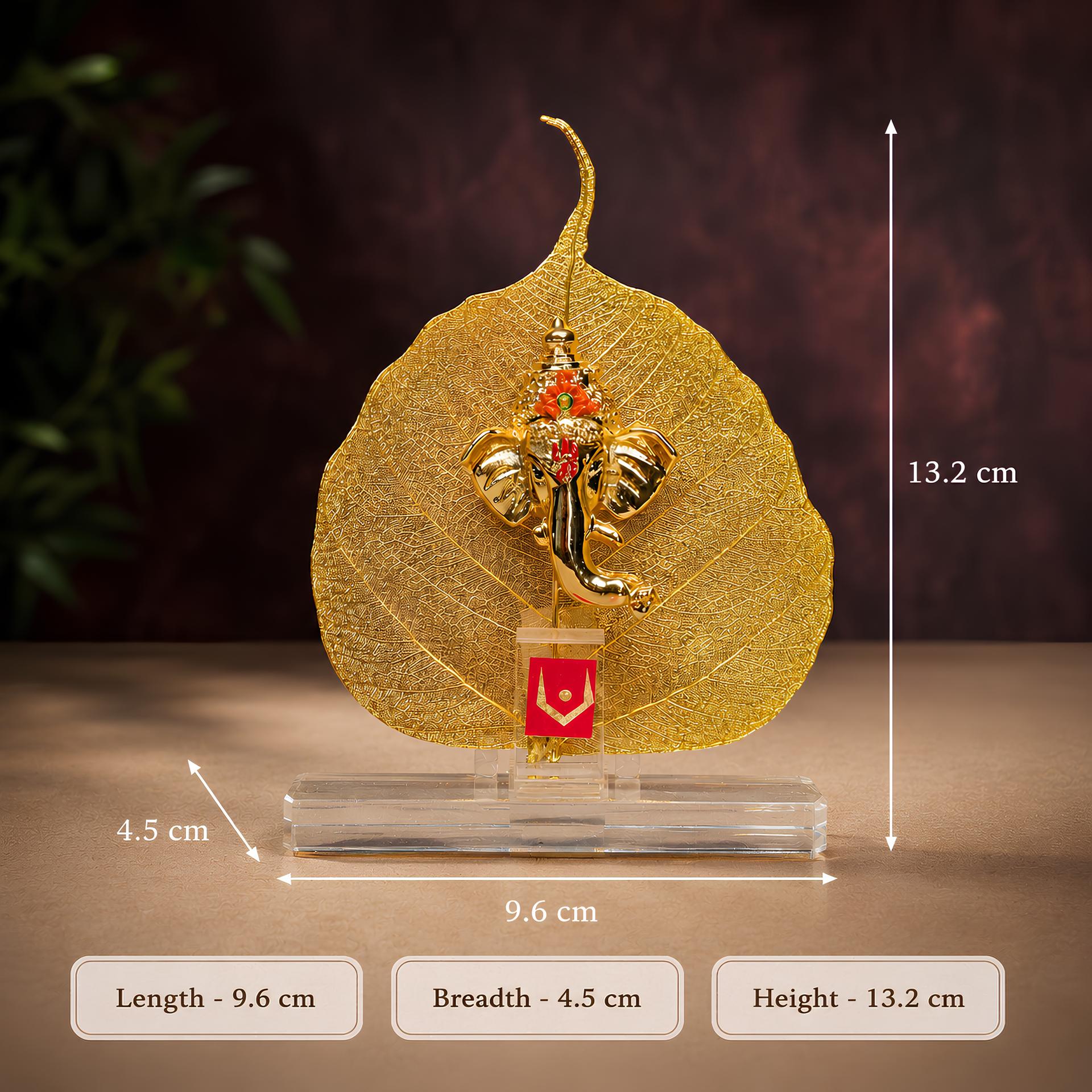 Divya Ganesha Peepal Leaf 999 Silver Plated (golden Tone) Spiritual Showpiece - Image 5
