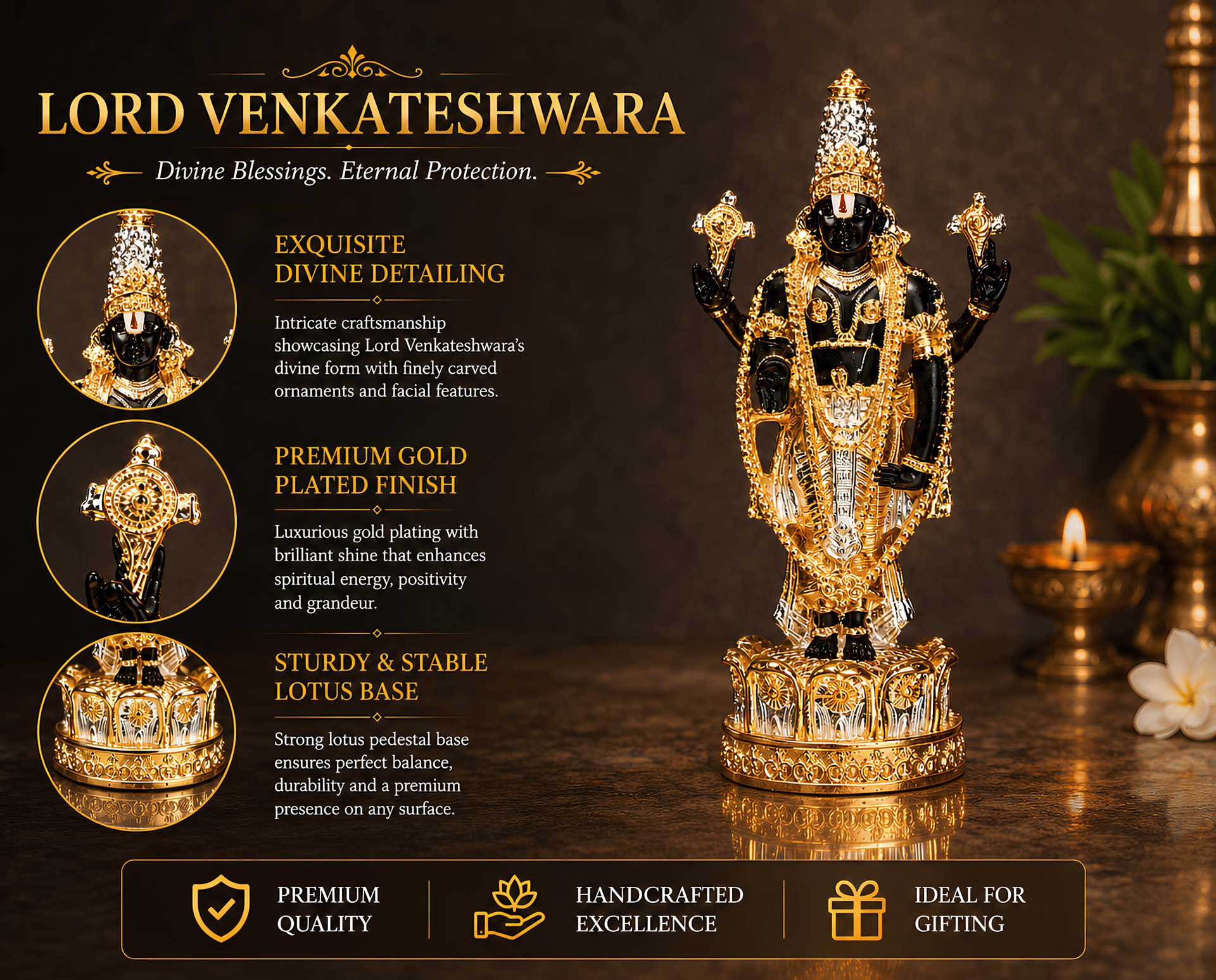 24k Gold Divine Lord Venkateswara Balaji Idol Figurine - Image 8