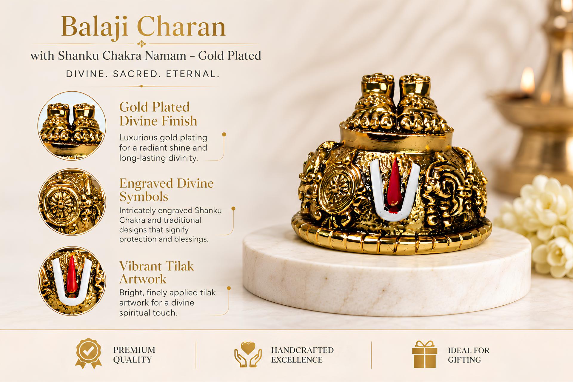 24k Gold Divya Tirupati Balaji Sacred Charan Paduka Idol - Image 9