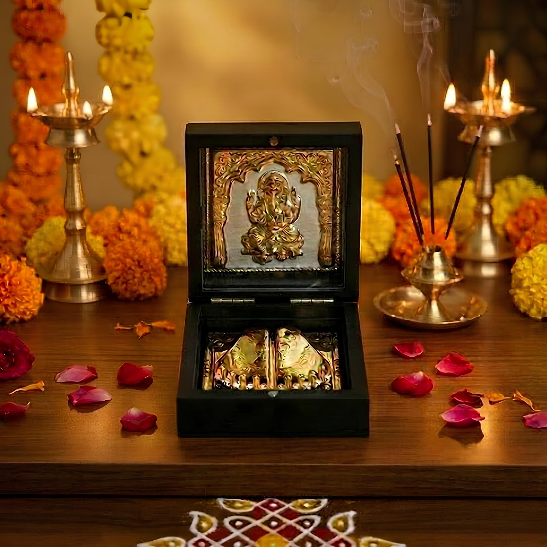 Divya Lord Ganesha Charan Paduka 999 Silver Pooja Box - Image 7
