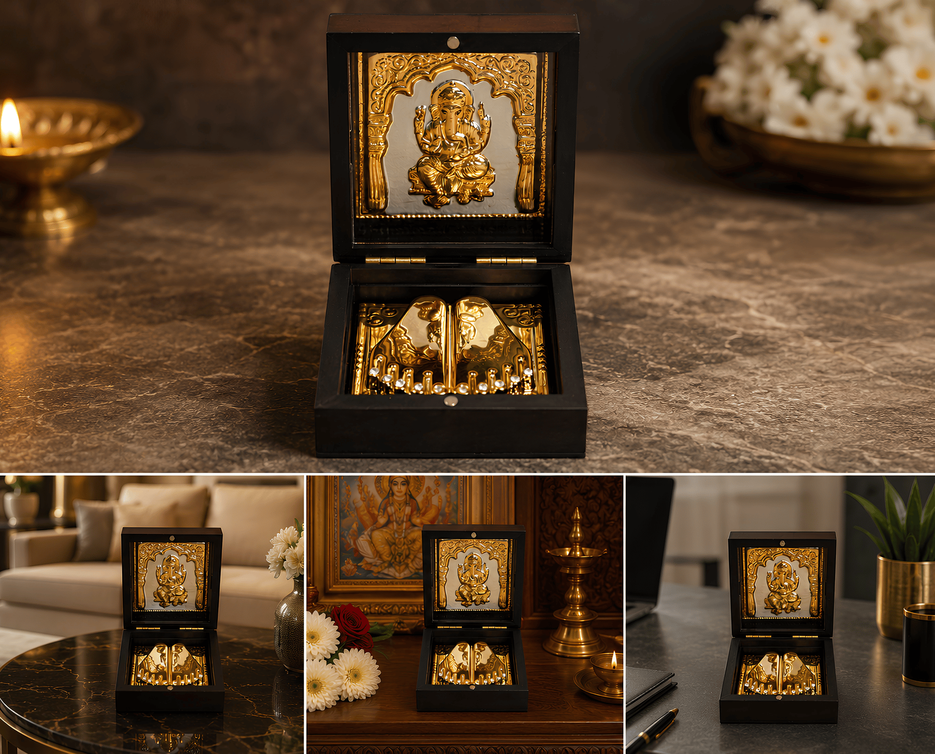 Divya Lord Ganesha Charan Paduka 999 Silver Pooja Box - Image 6