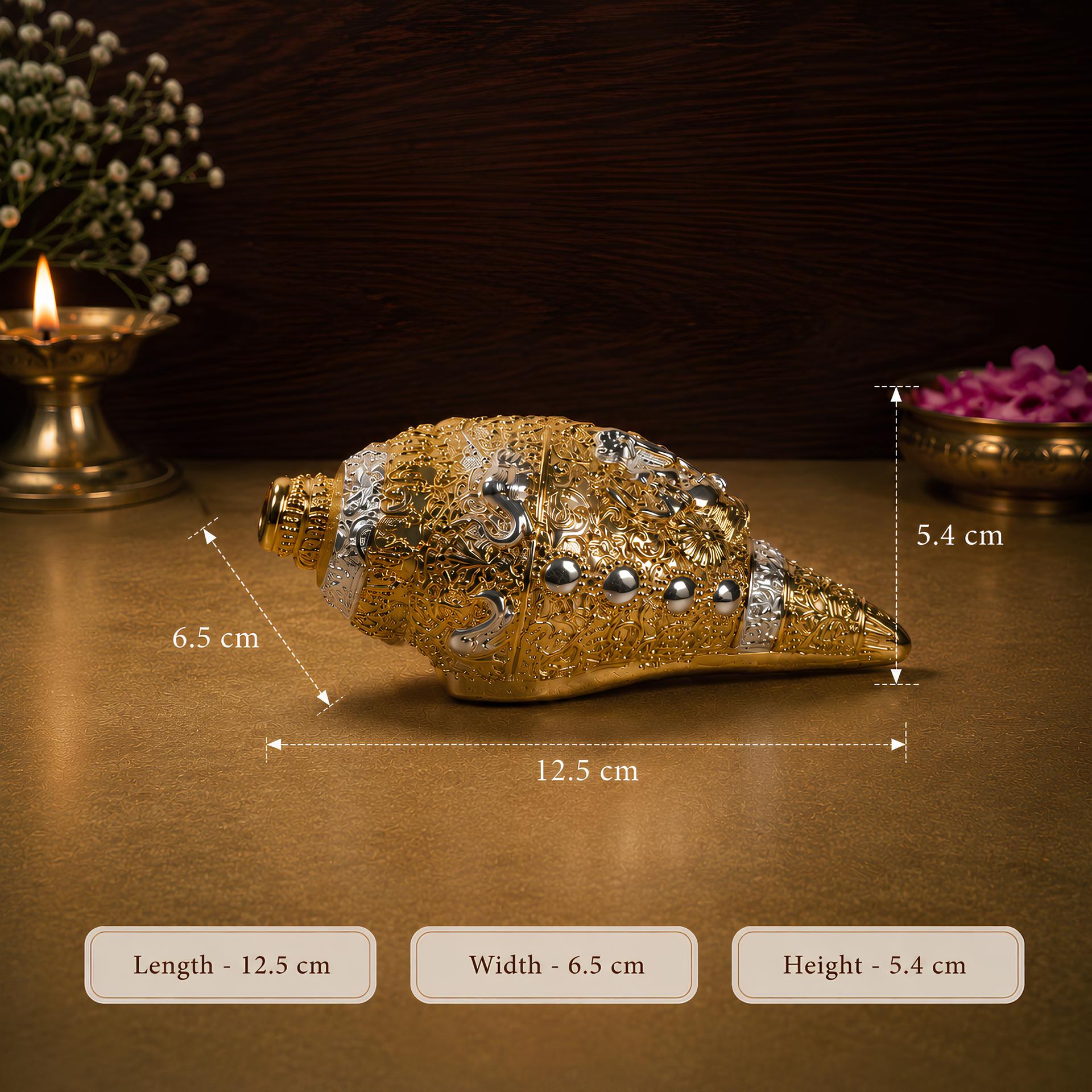 24k Gold And 999 Silver Divya Sacred Shankh Conch Decorative Idol - Image 6