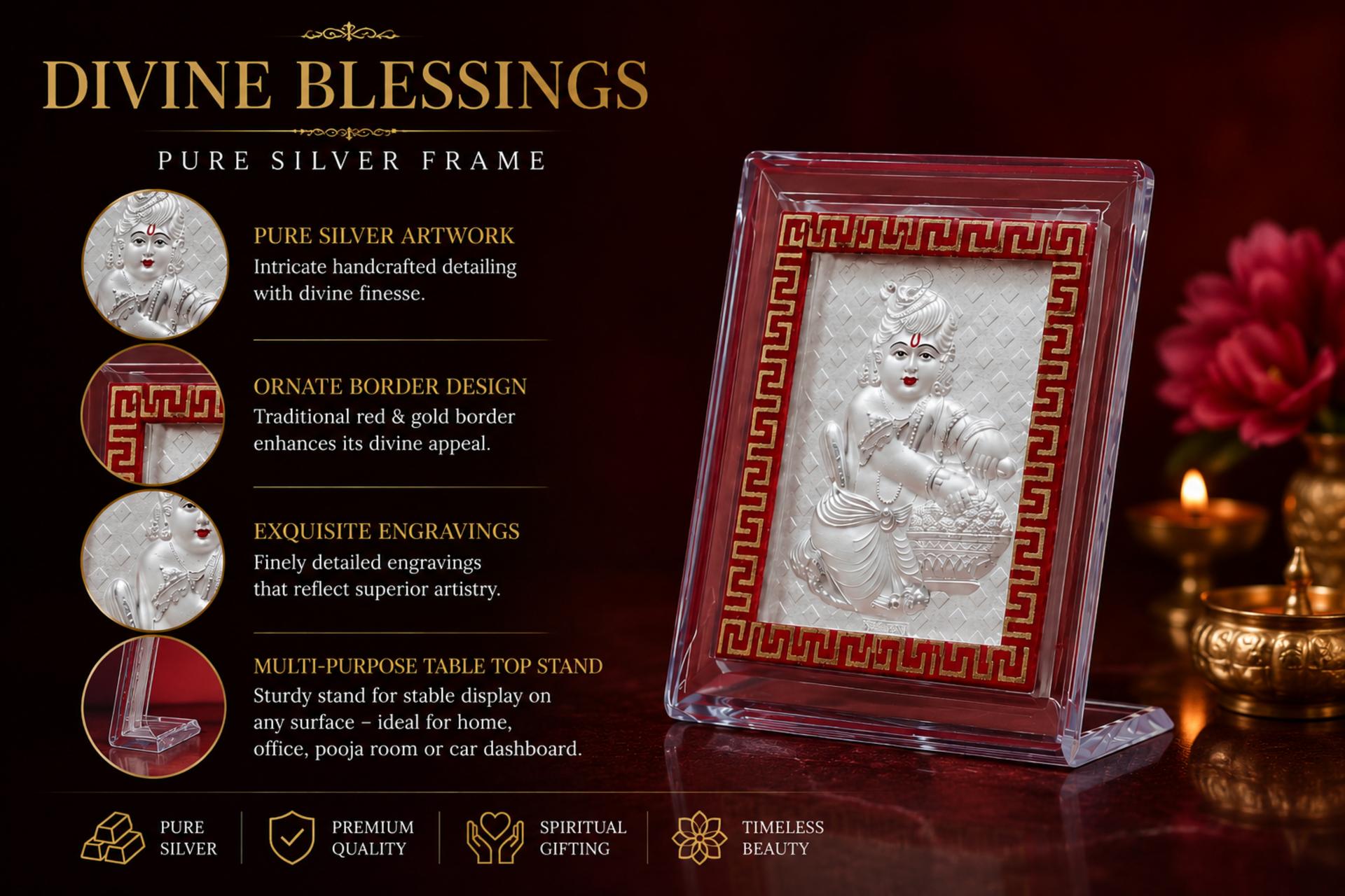 Divya Bal Krishna 999 Silver Blessing Frame - Image 7