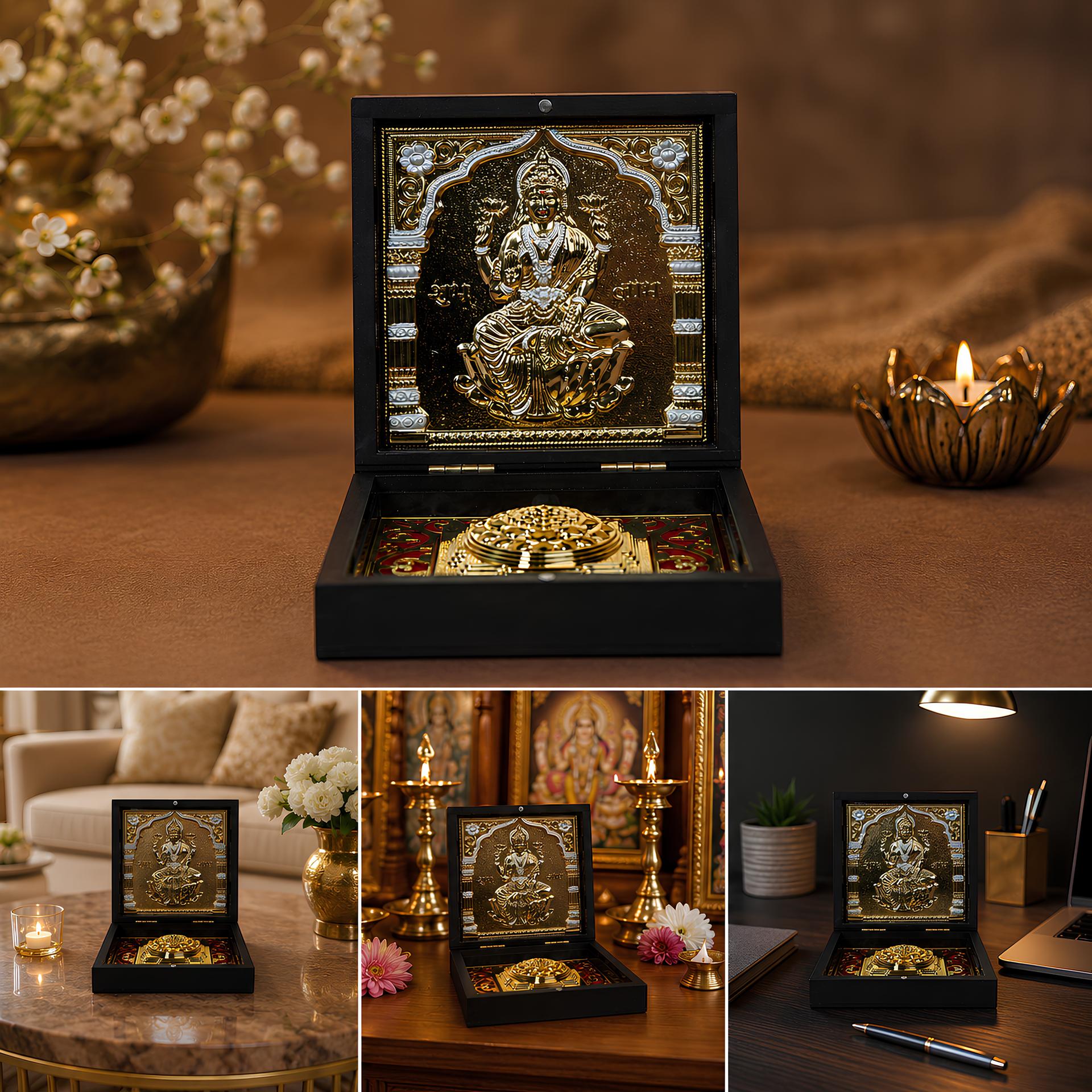 Divya Mahalakshmi Charan Paduka 999 Silver Plated (golden Tone) Pooja Box - Image 5