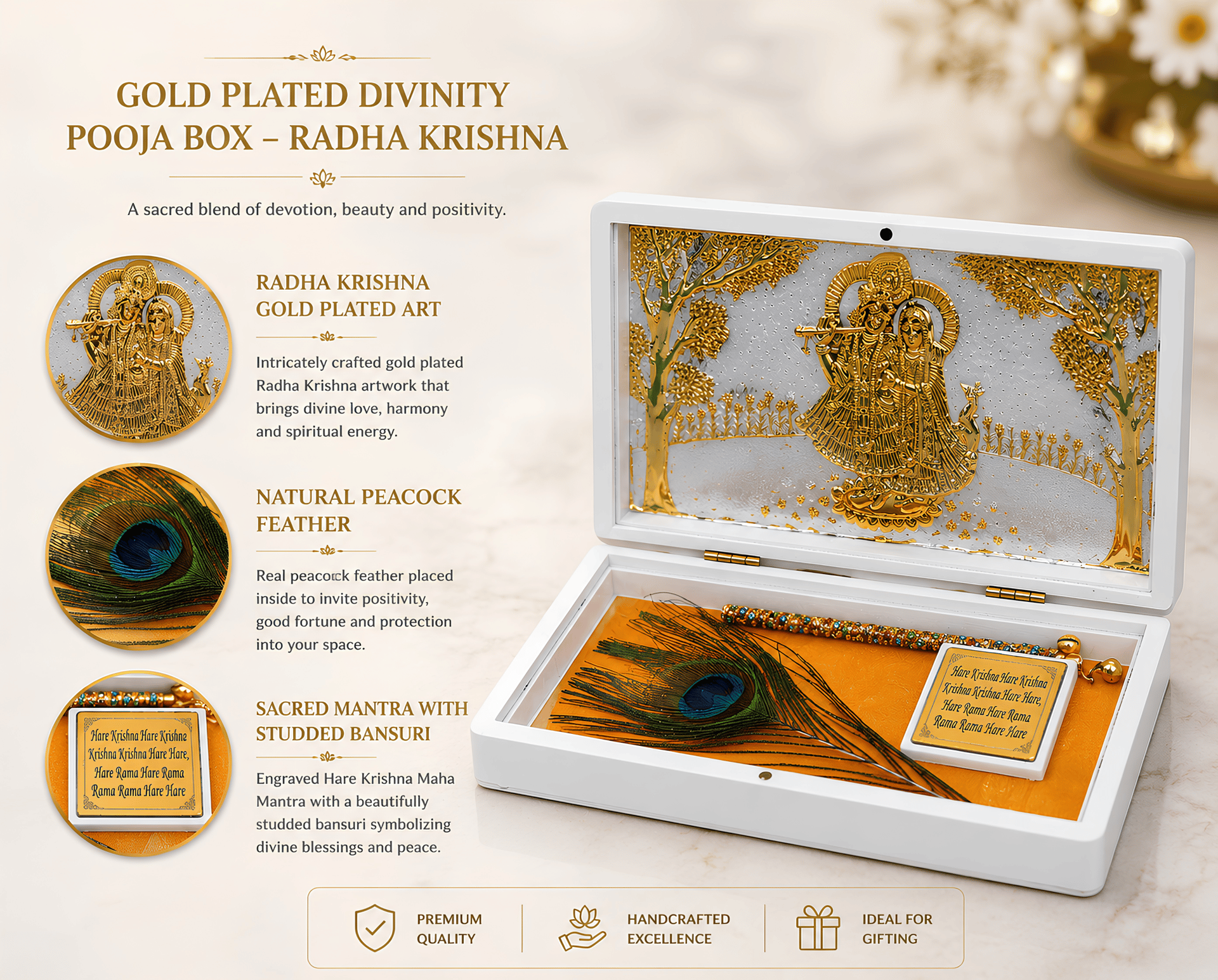 Divya Radha Krishna Morpankh Mantra Box 999 Silver Plated (golden Tone) Devotional Keepsake - Image 7