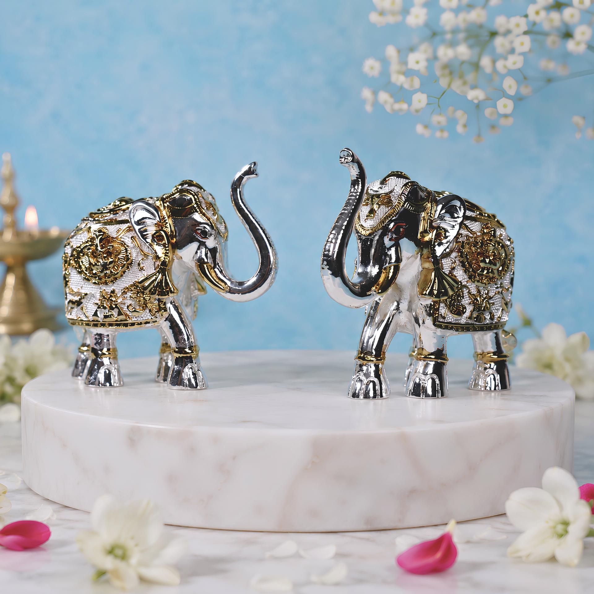 999 Silver Royal Silver Elephant Pair Decorative Figurines
