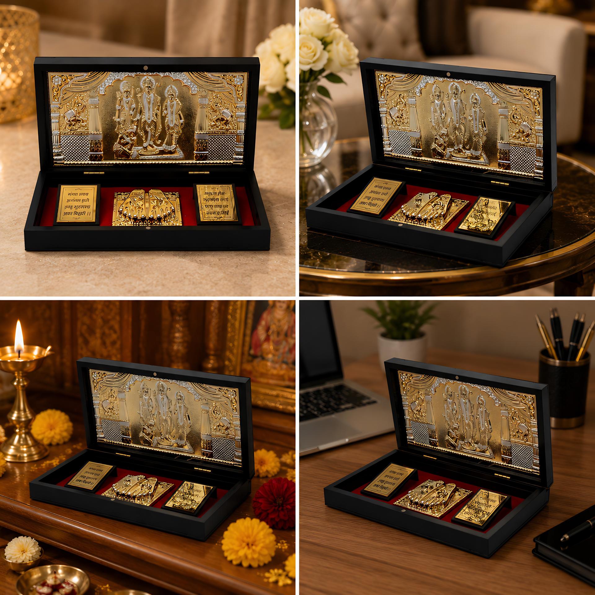 Jai Shree Ram Charan Paduka 999 Silver Plated (golden Tone) Pooja Box - Image 5