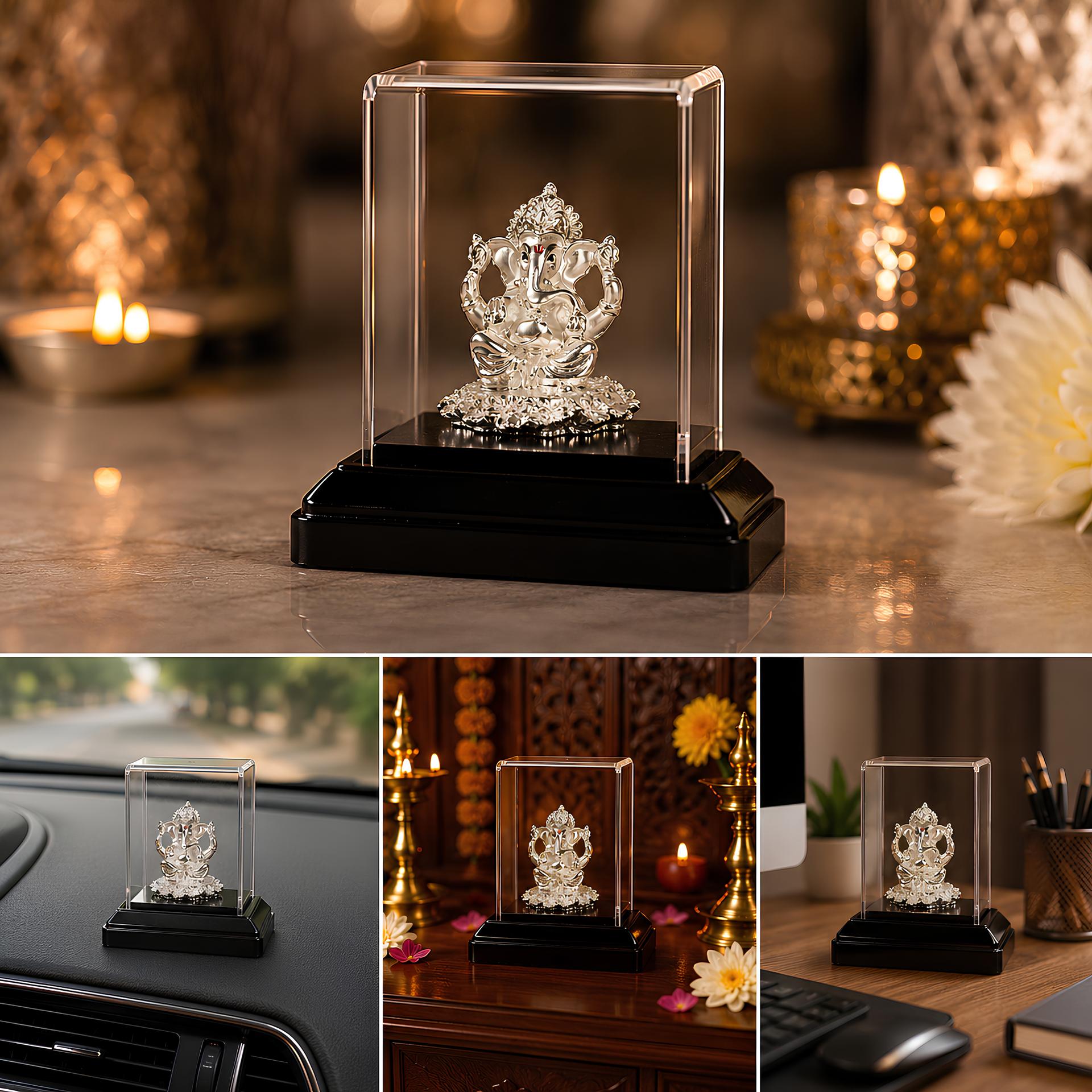 999 Silver Divya Lord Ganesha Idol With Premium Display Case - Image 4