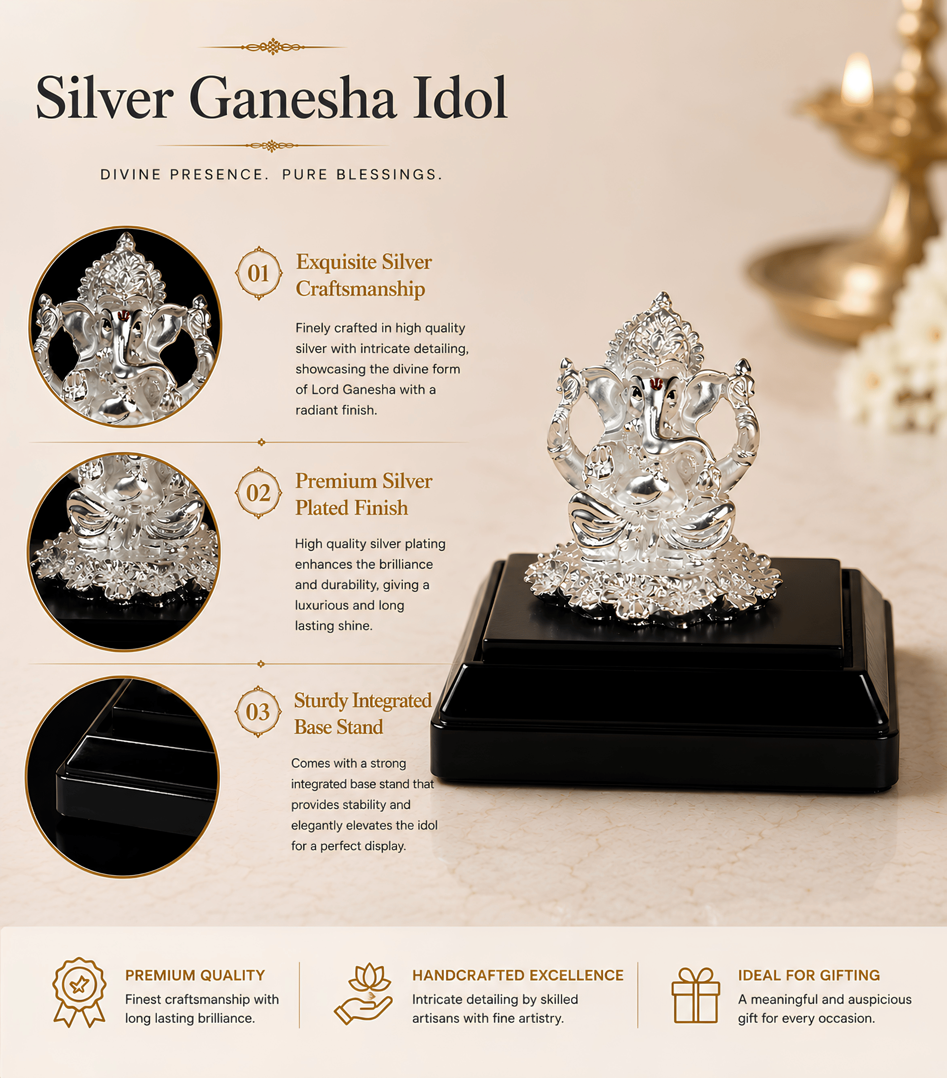 999 Silver Divya Lord Ganesha Idol With Premium Display Case - Image 8