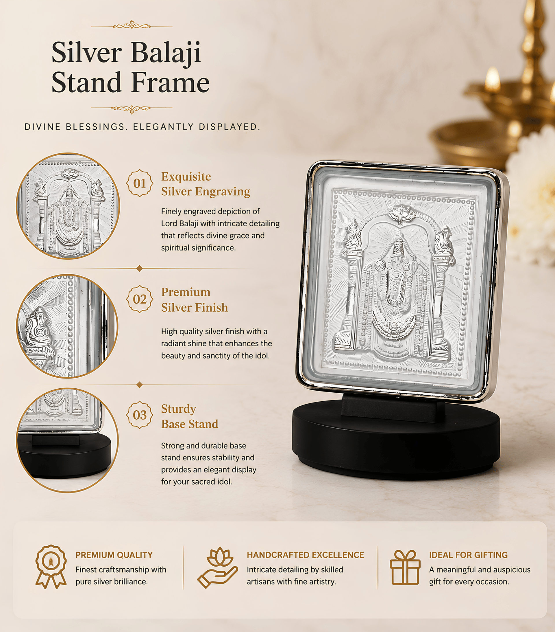 Divya Lord Balaji 999 Silver Plated Blessing Frame - Image 9