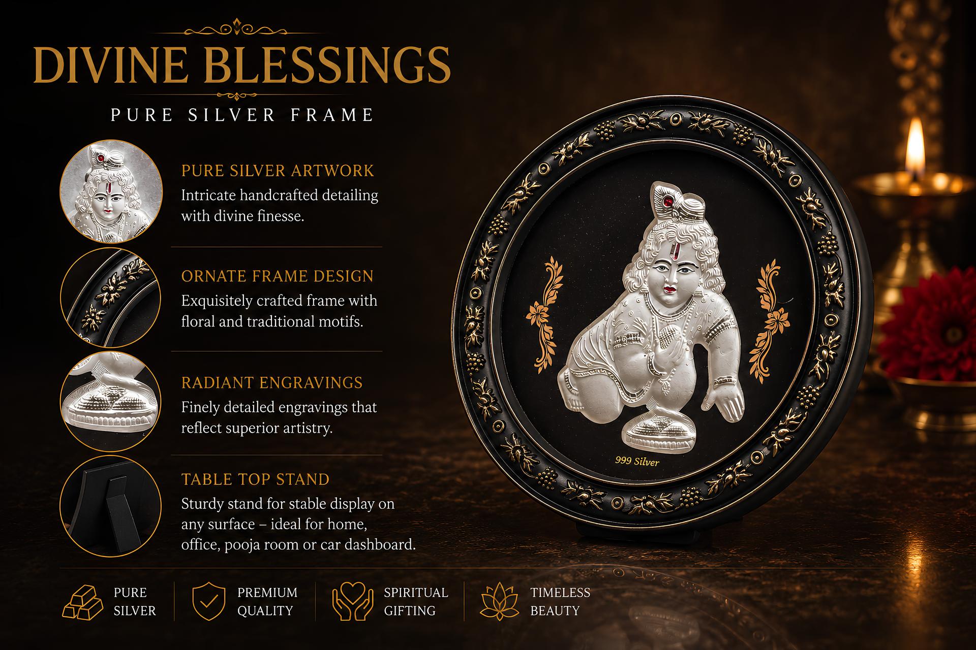 Divya Bal Krishna 999 Silver Premium Oval Frame - Image 7