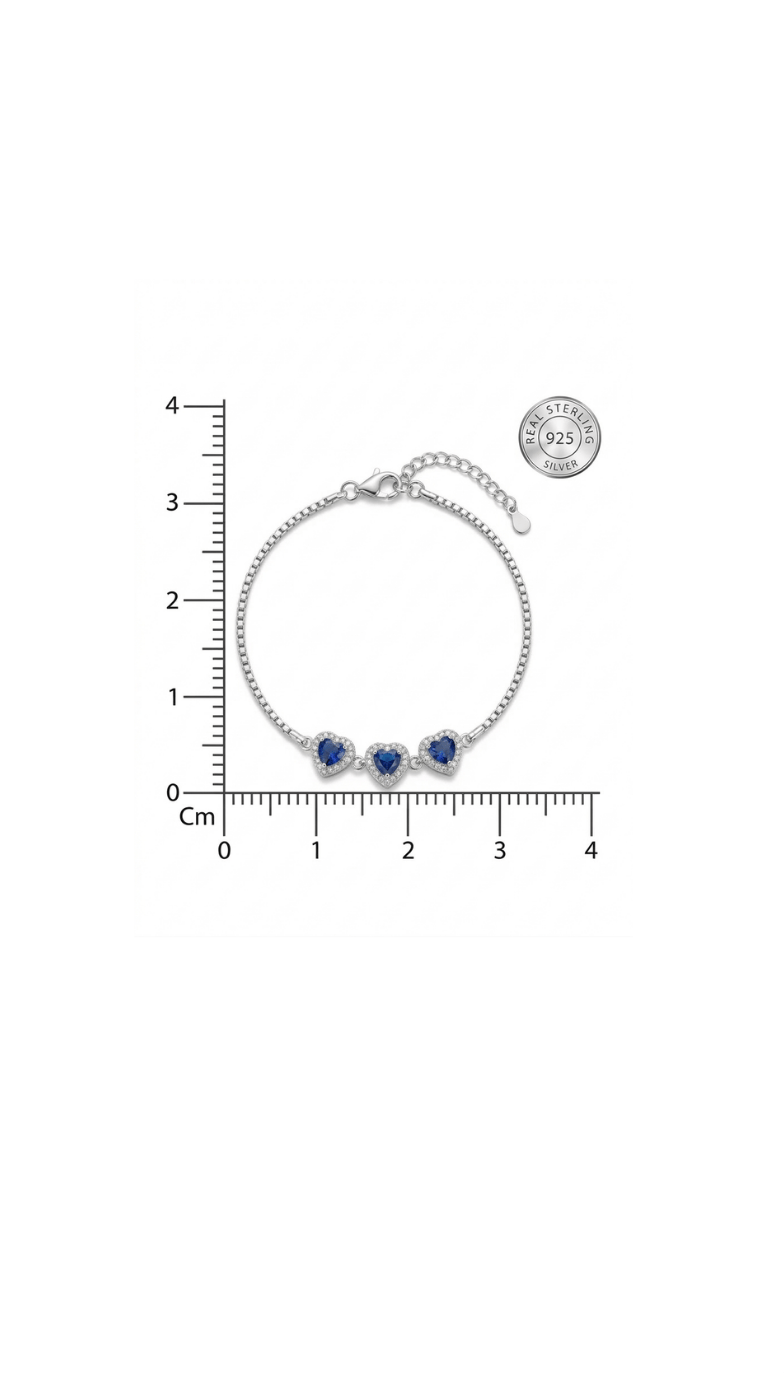 925 Sterling Silver Azure 3-Heart Radiance Bracelet - Image 5