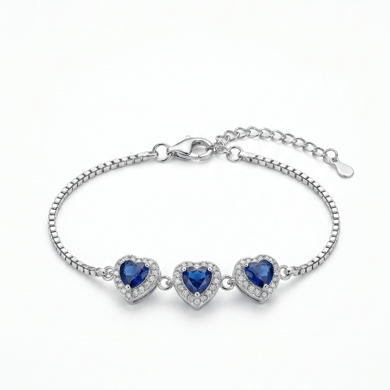 925 Sterling Silver Azure 3-Heart Radiance Bracelet