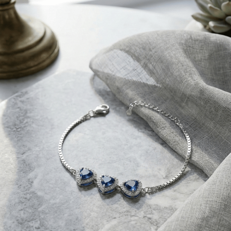 925 Sterling Silver Azure 3-Heart Radiance Bracelet - Image 4