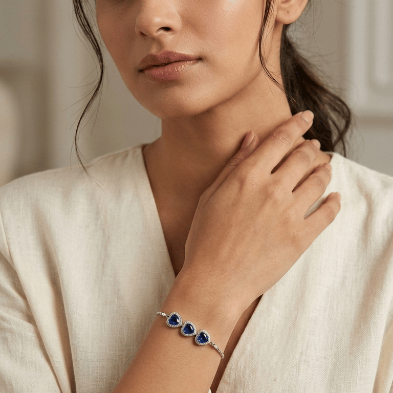 925 Sterling Silver Azure 3-Heart Radiance Bracelet - Image 3