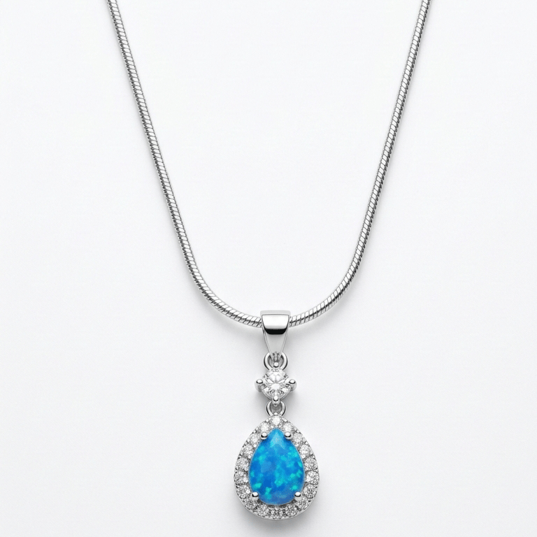 925 Sterling Silver Azure Teardrop Halo Pendant With Chain