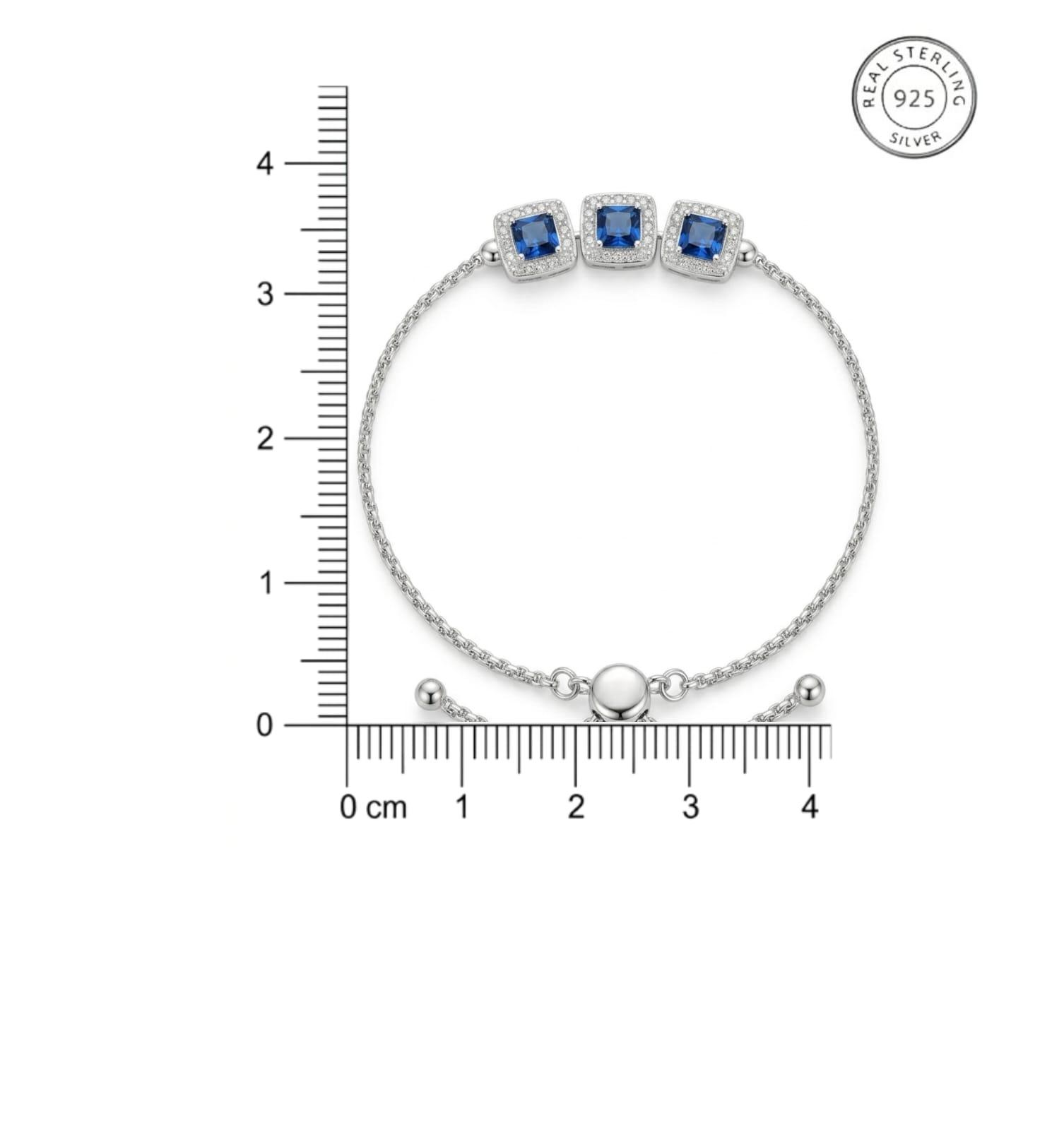 925 Sterling Silver Blue Cushion Cut Square Halo Studs Bracelet - Image 4
