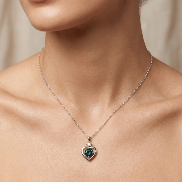 925 Sterling Silver Blue Stone Heart Pendant For Women With Chain - Image 2