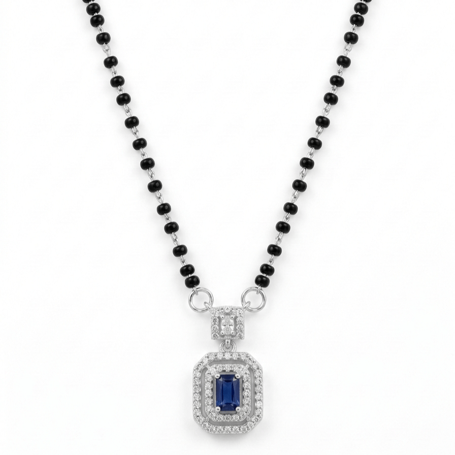 925 Sterling Silver Blue Sapphire Octagon Mangalsutra - Image 2