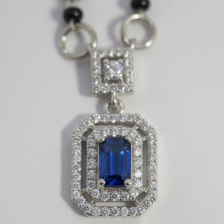 925 Sterling Silver Blue Sapphire Octagon Mangalsutra - Image 3