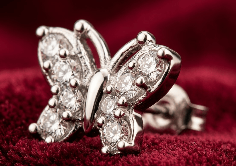 925 Sterling Silver Finish Crystal Mini-Butterfly Stud Earring - Image 5