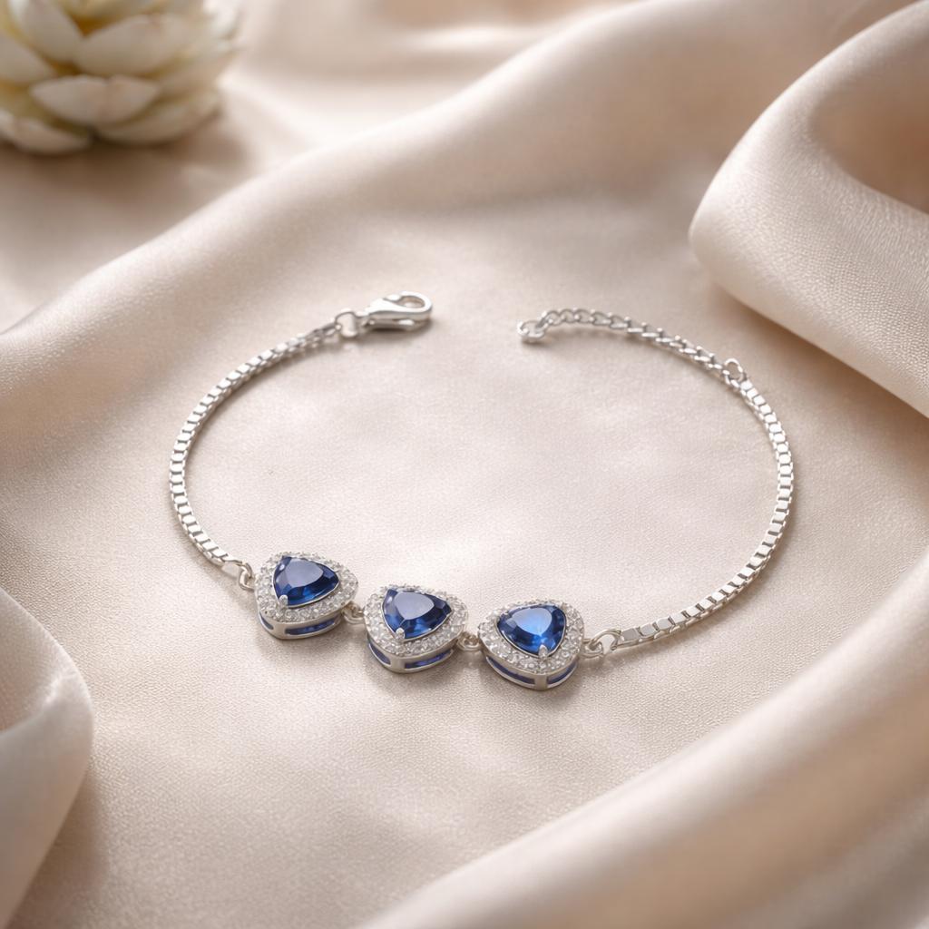 925 Sterling Silver Azure 3-Heart Radiance Bracelet