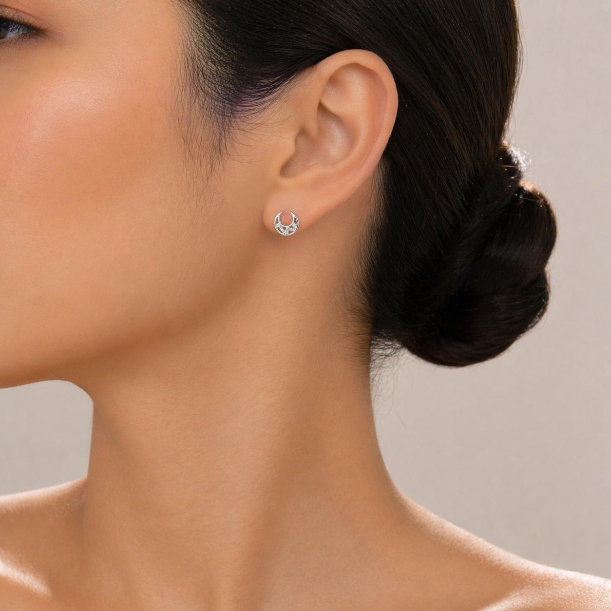 925 Sterling Silver Finish Crystal Moon Stud Earring - Image 3