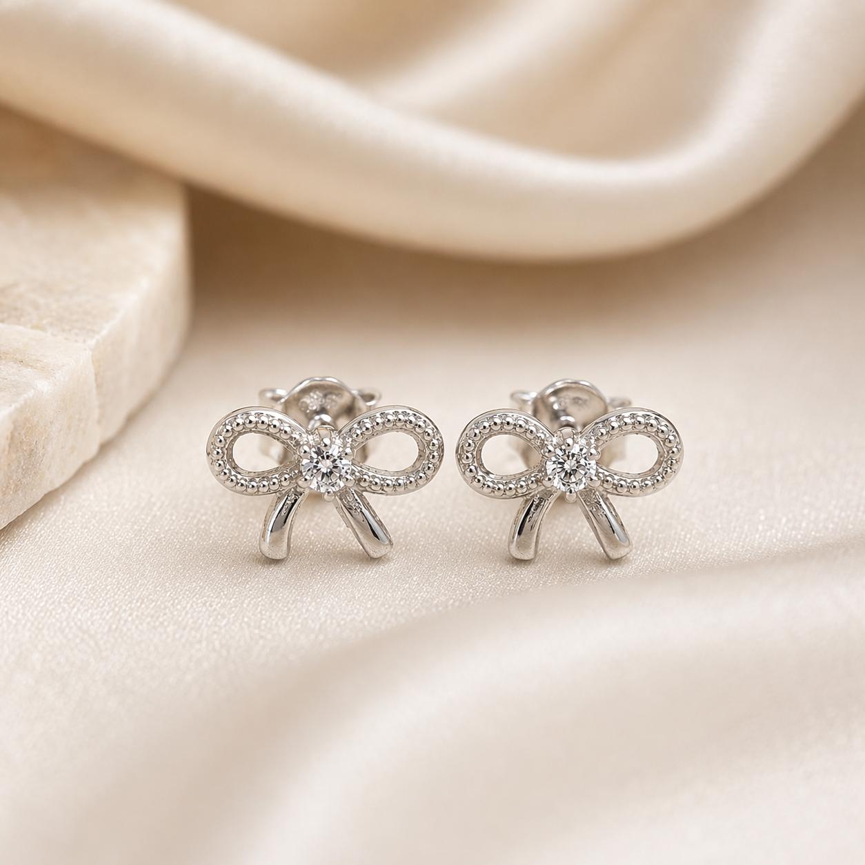 925 Sterling Silver Finish Luxe Bow Stud Earring